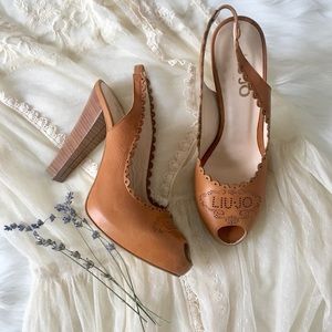 Liu•Jo Leather Platform Peep Toe Heels